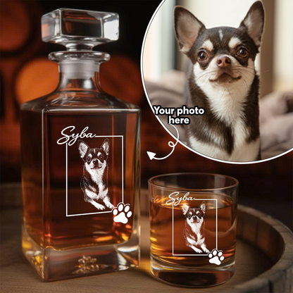Custom Photo Dog Paw Whiskey Decanter Set with Name, Personalized Dog Lover Gift THUC99