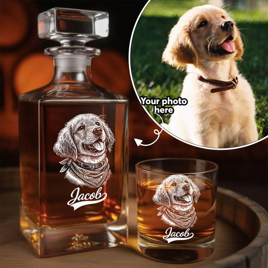 Custom Photo Dog with Name Whiskey Decanter Set, Personalized Pet Portrait Decanter, Custom Dog Lover Gift THUC99