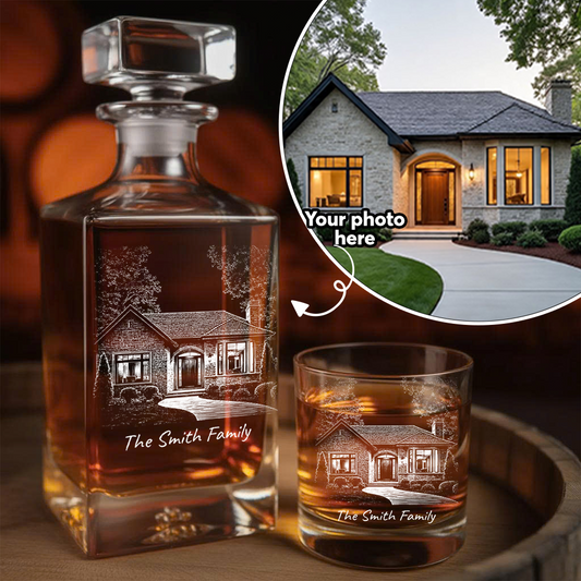 Custom Photo House Whiskey Decanter Set, Personalized Family Gift THUC99