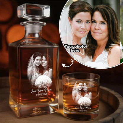 Custom Photo Mom And Daughter Whiskey Decanter Set, Personalized Family Gift THUC99