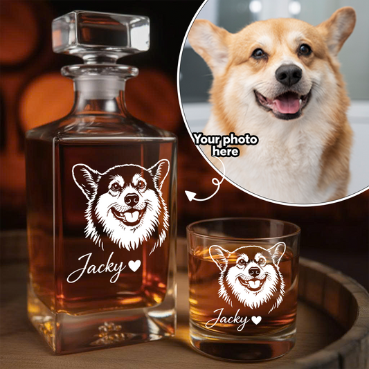 Custom Photo Dog Whiskey Decanter Set with Name, Personalized Pet Portrait Decanter, Dog Lover Gift THUC99