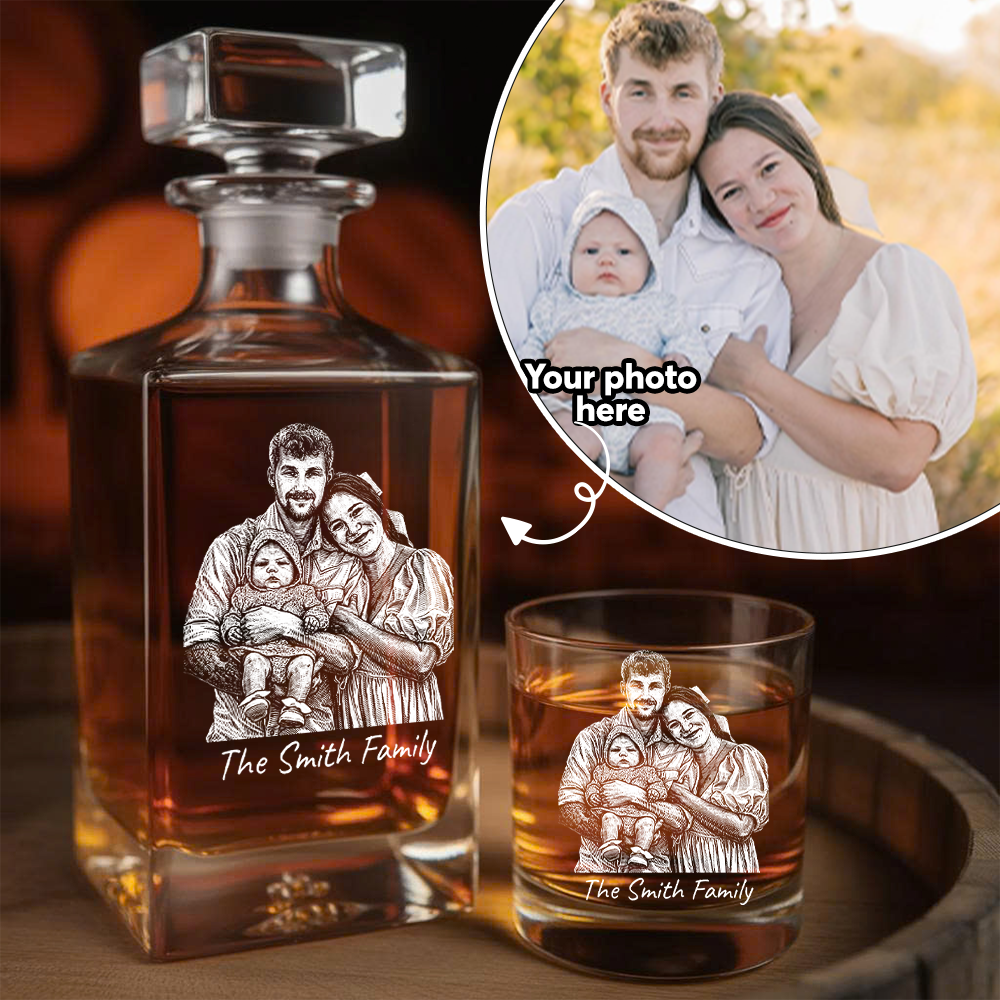 Custom Photo Family Whiskey Decanter Set,  Personalized Father's Day Gift THUC99