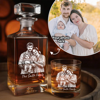 Custom Photo Family Whiskey Decanter Set,  Personalized Father's Day Gift THUC99