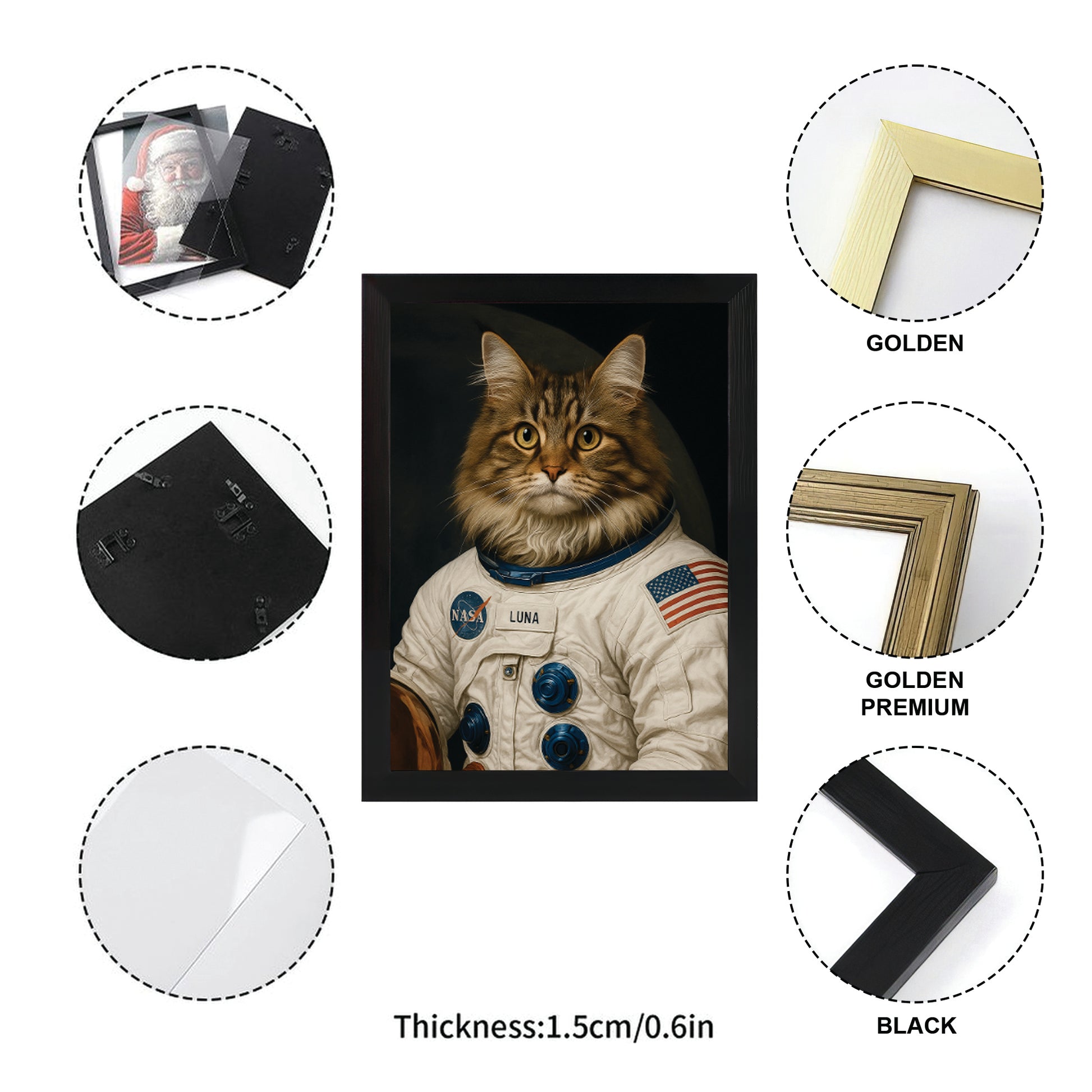 Custom Photo Cat Astronaut Canvas Framed Wall Art _ Gift For Cat Lovers