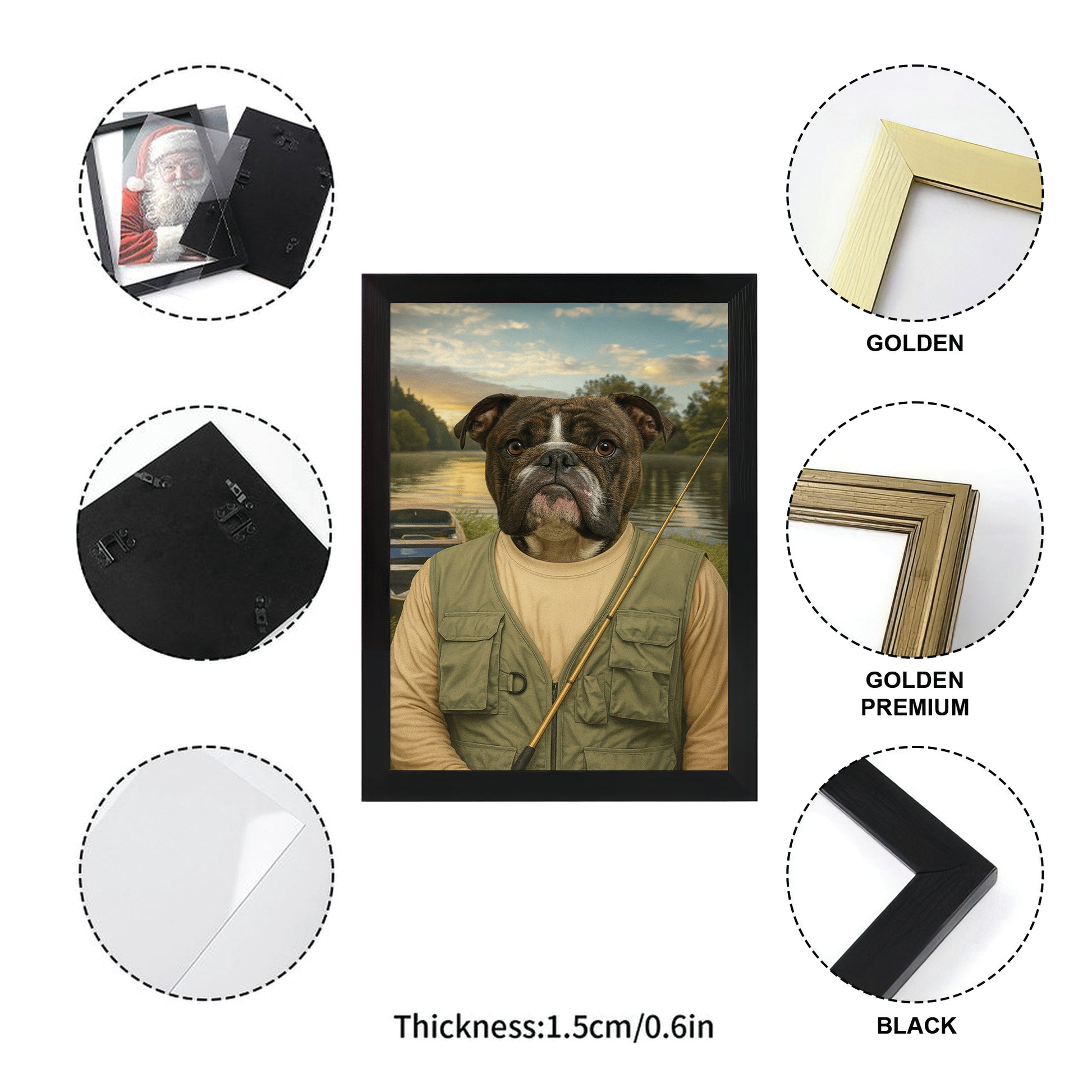 Custom Photo Fisherman Dog Canvas Framed Wall Art