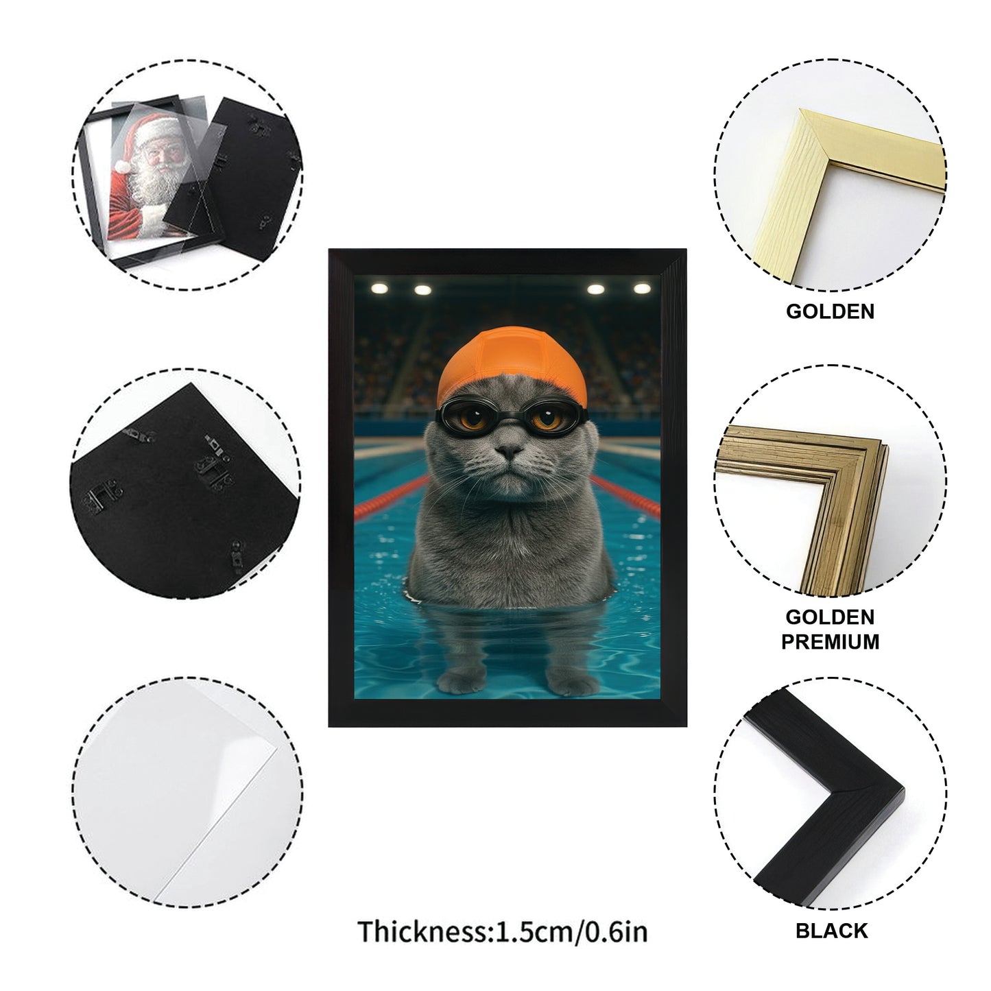 Custom Photo Swimmer  2 Cat Canvas Framed Wall Art Gift For Cat Lovers