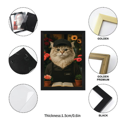 Custom Photo Flower Shop Florist Cat Canvas Framed Wall Art  Gift For Cat Lovers