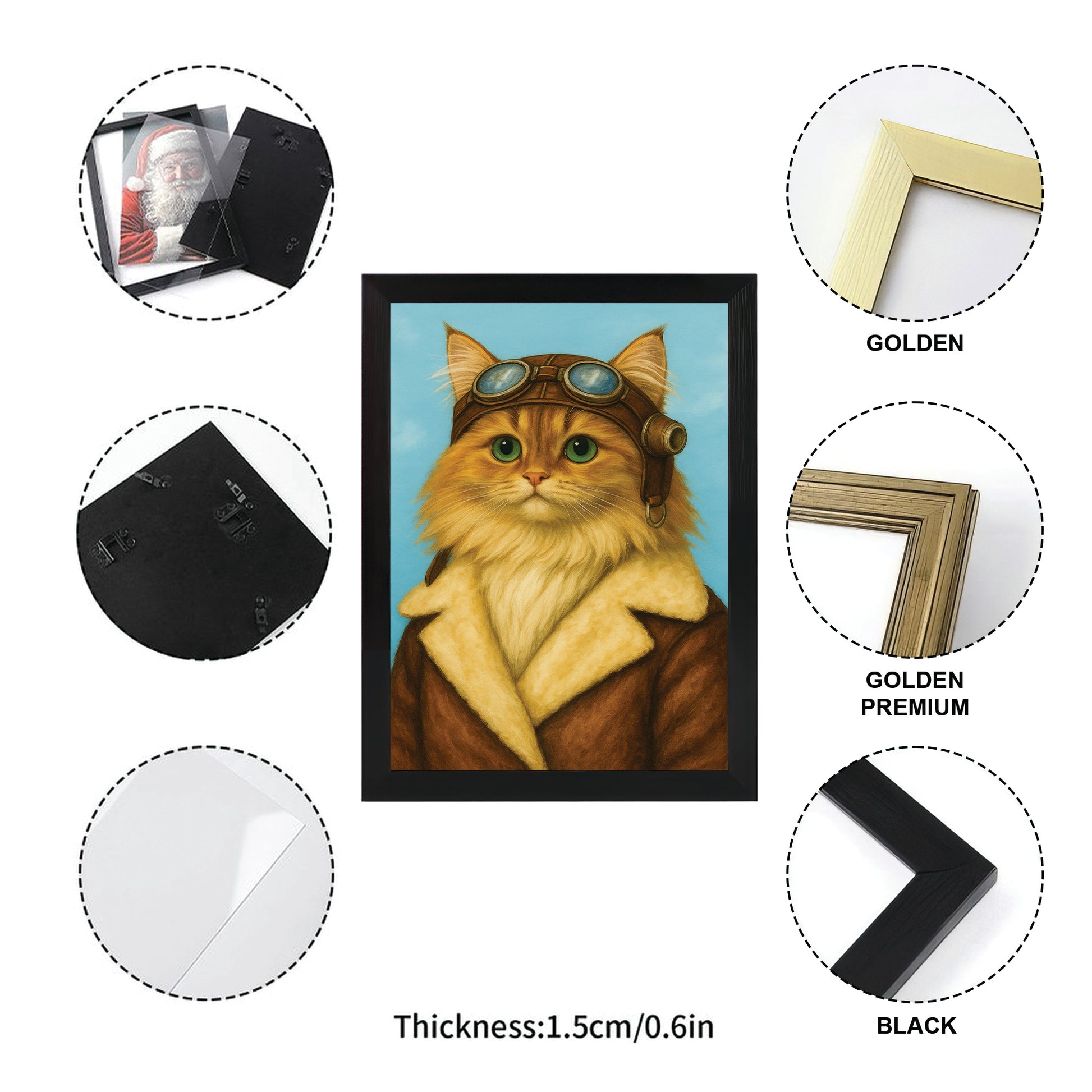 Custom Photo Portrait Pilot Canvas Framed Wall Art Gift For Cat Lovers