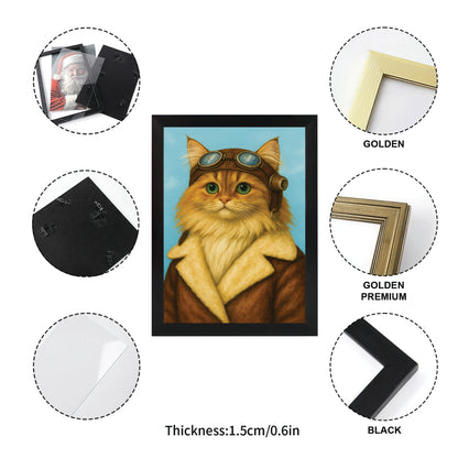 Custom Photo Portrait Pilot Canvas Framed Wall Art Gift For Cat Lovers