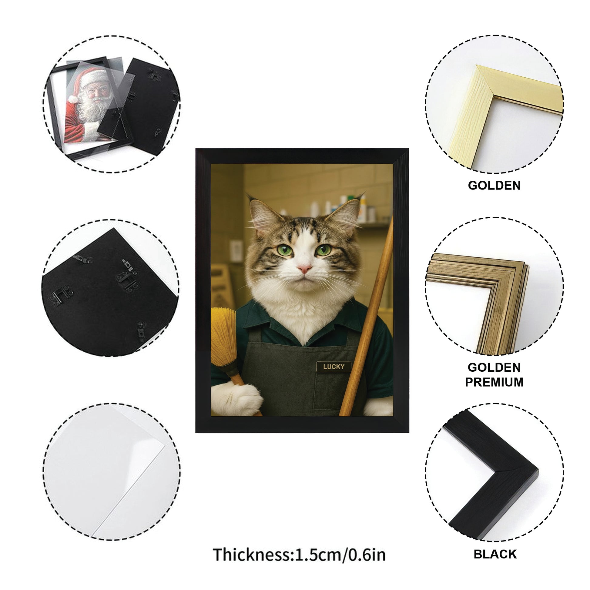 Custom Photo Janitor Cat Canvas Framed Wall Art  Gift For Cat Lovers