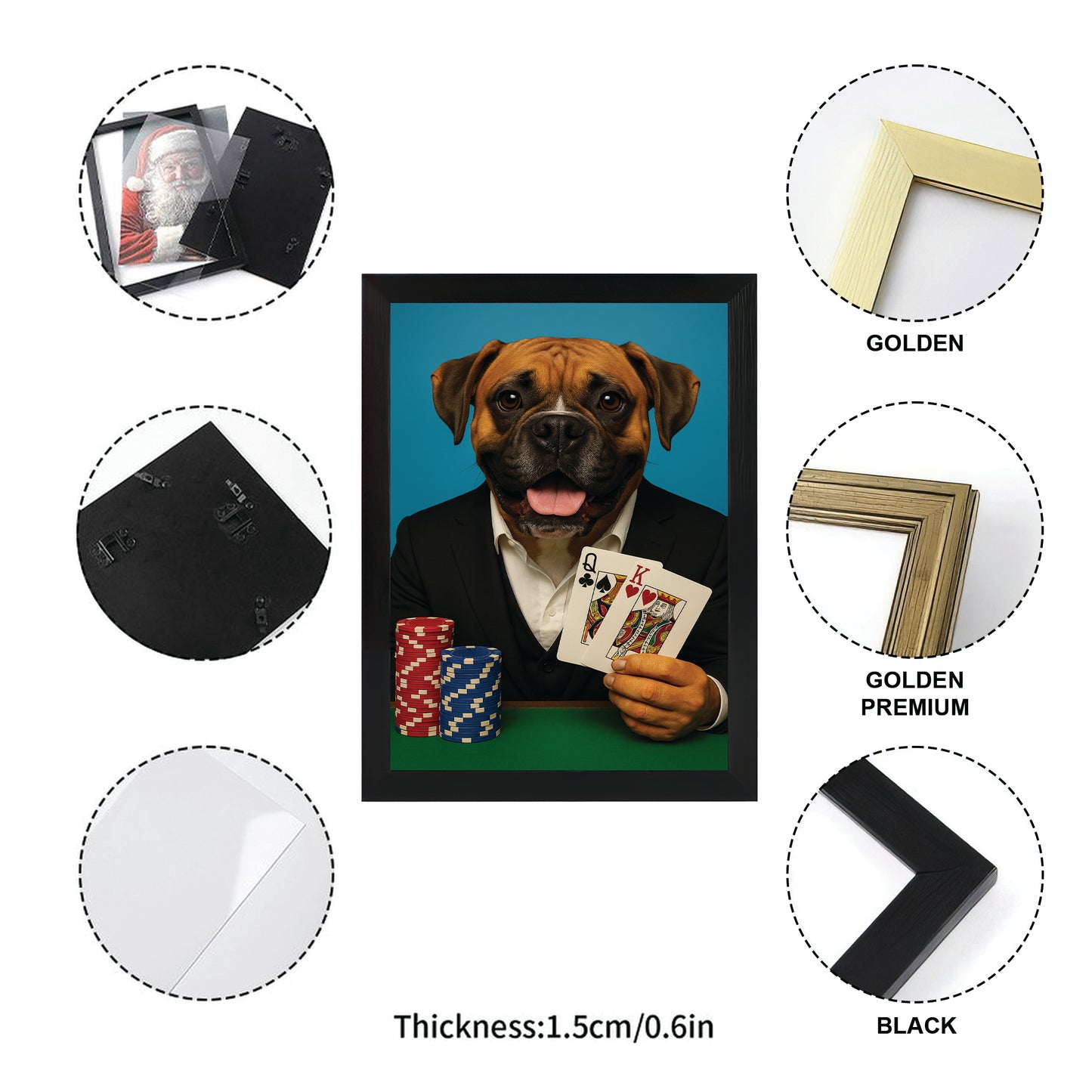 Custom Photo Poker Player Dog Canvas Framed Wall Art Gift For Dog Lovers