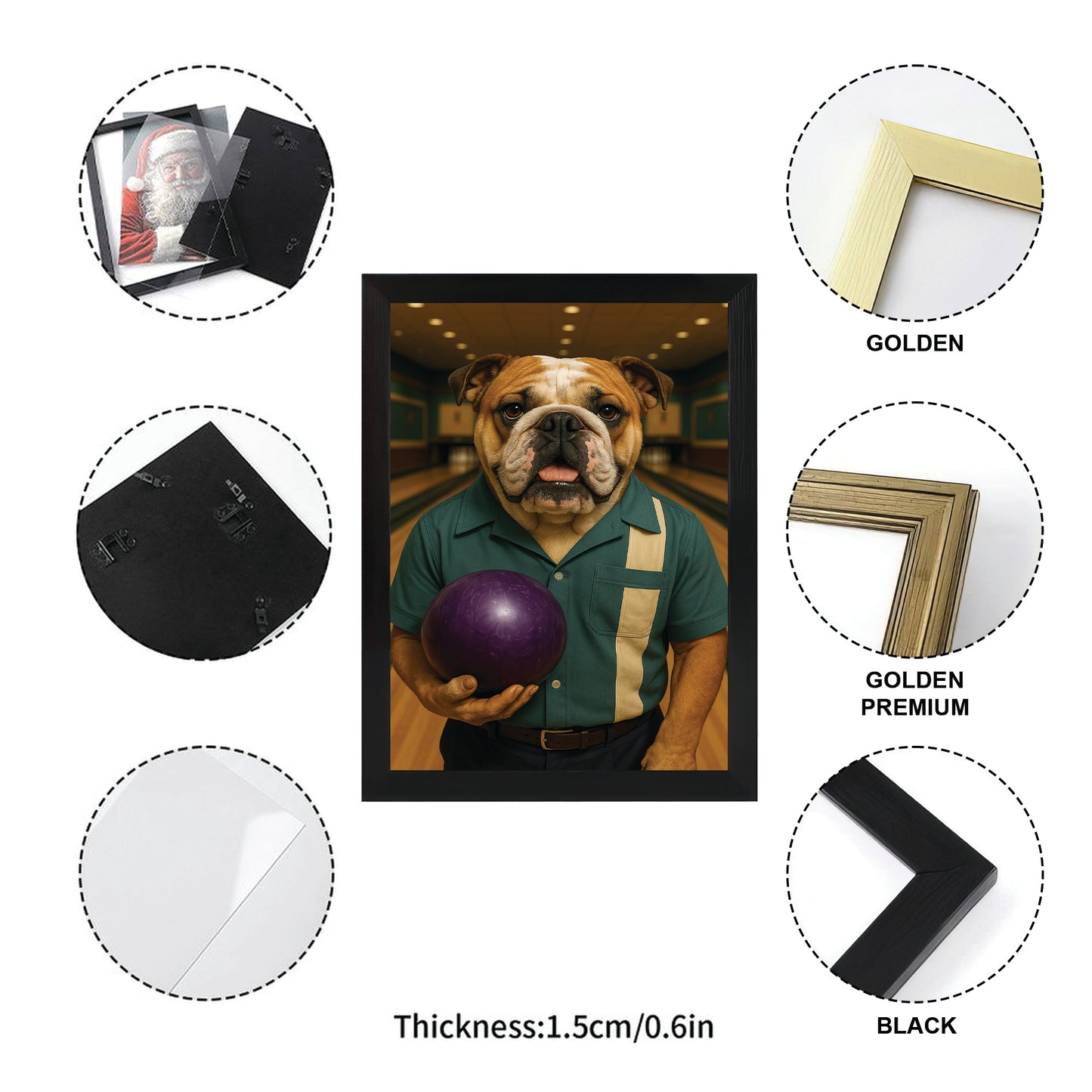 Custom Photo Bowling Dog Canvas Framed Wall Art Gift For Dog Lovers