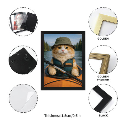 Custom Photo Kayak Cat Canvas Framed Wall Art Gift For Cat Lovers