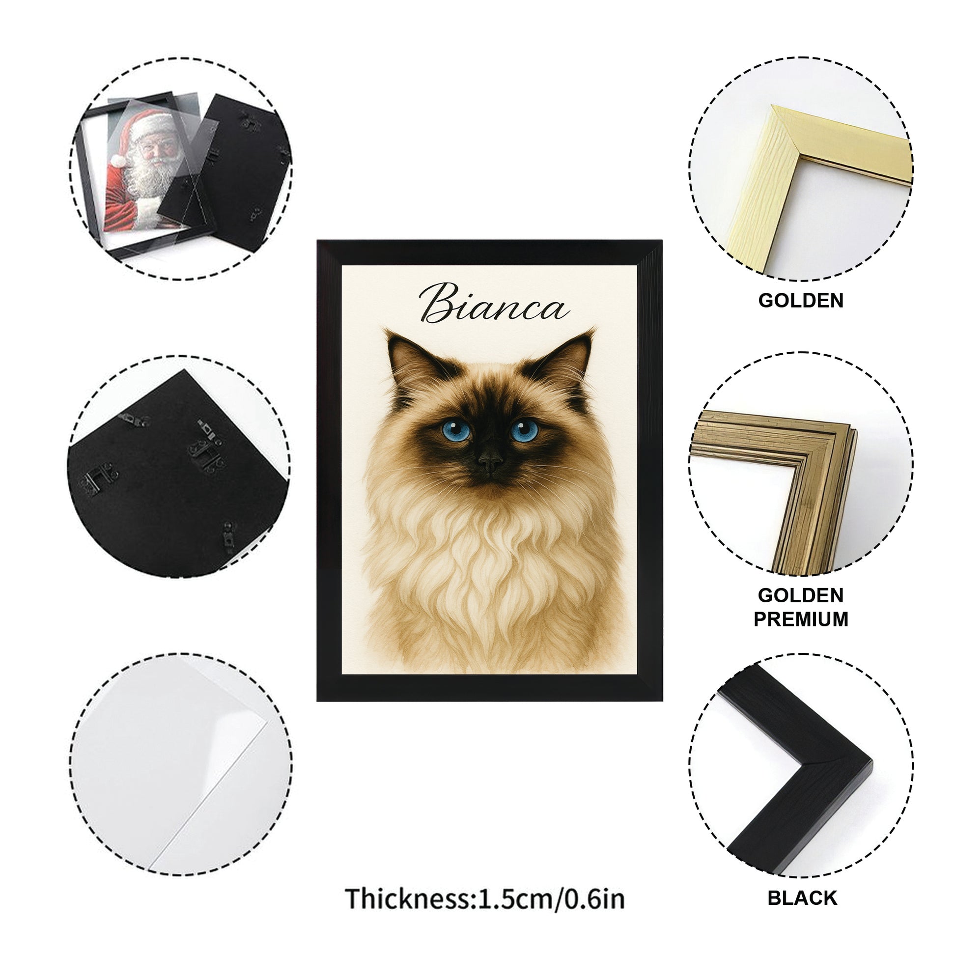Custom Cat Portraint And With Name Canvas Framed Wall Art