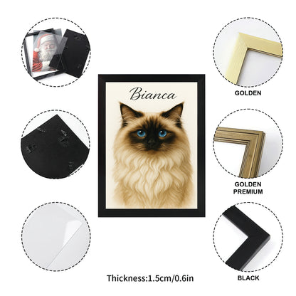 Custom Cat Portraint And With Name Canvas Framed Wall Art