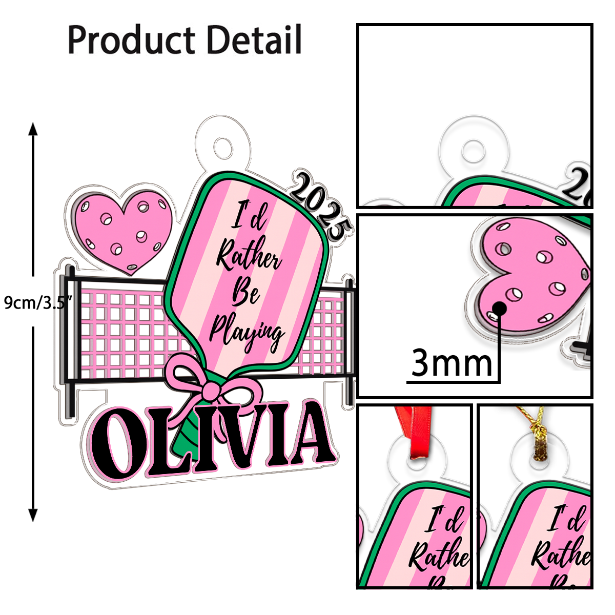 Personalized Pickleball For Girl Acrylic Ornament Christmas Gift