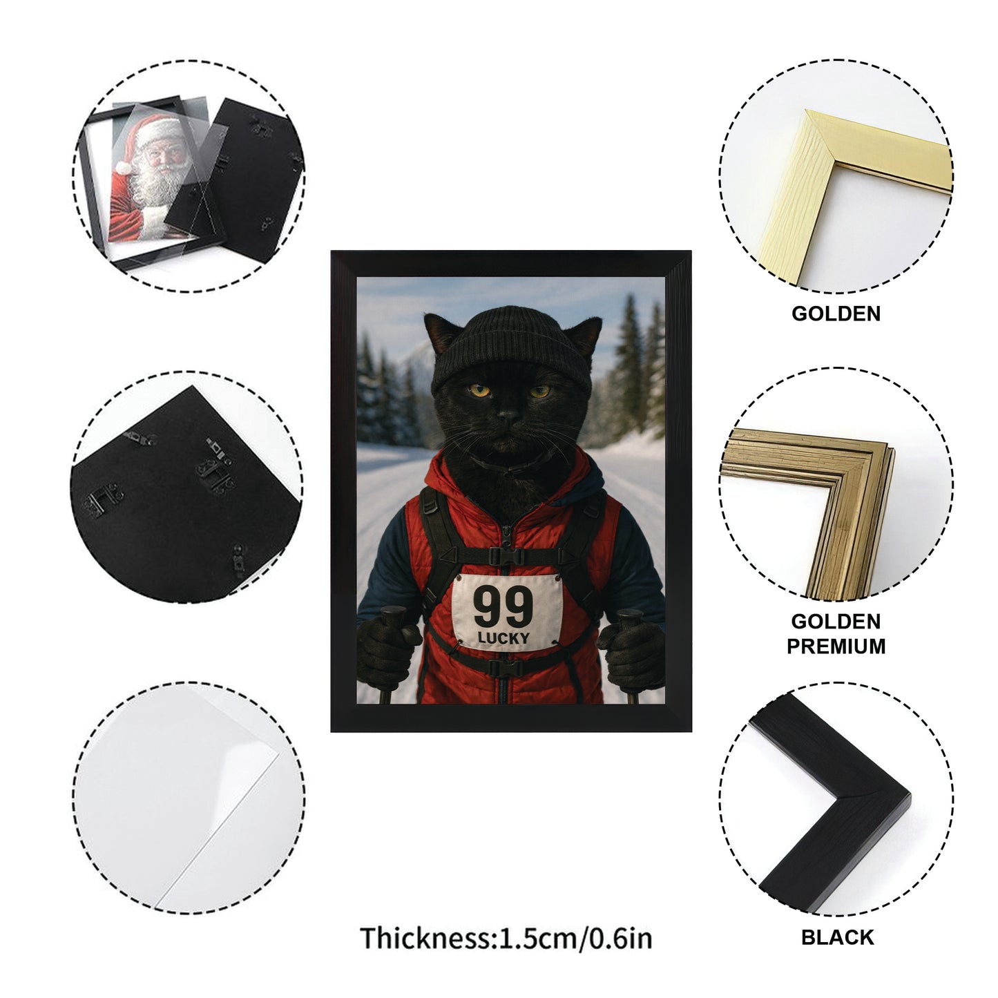 Custom Photo Cross Country Ski Cat Canvas Framed Wall Art Gift For Cat Lovers