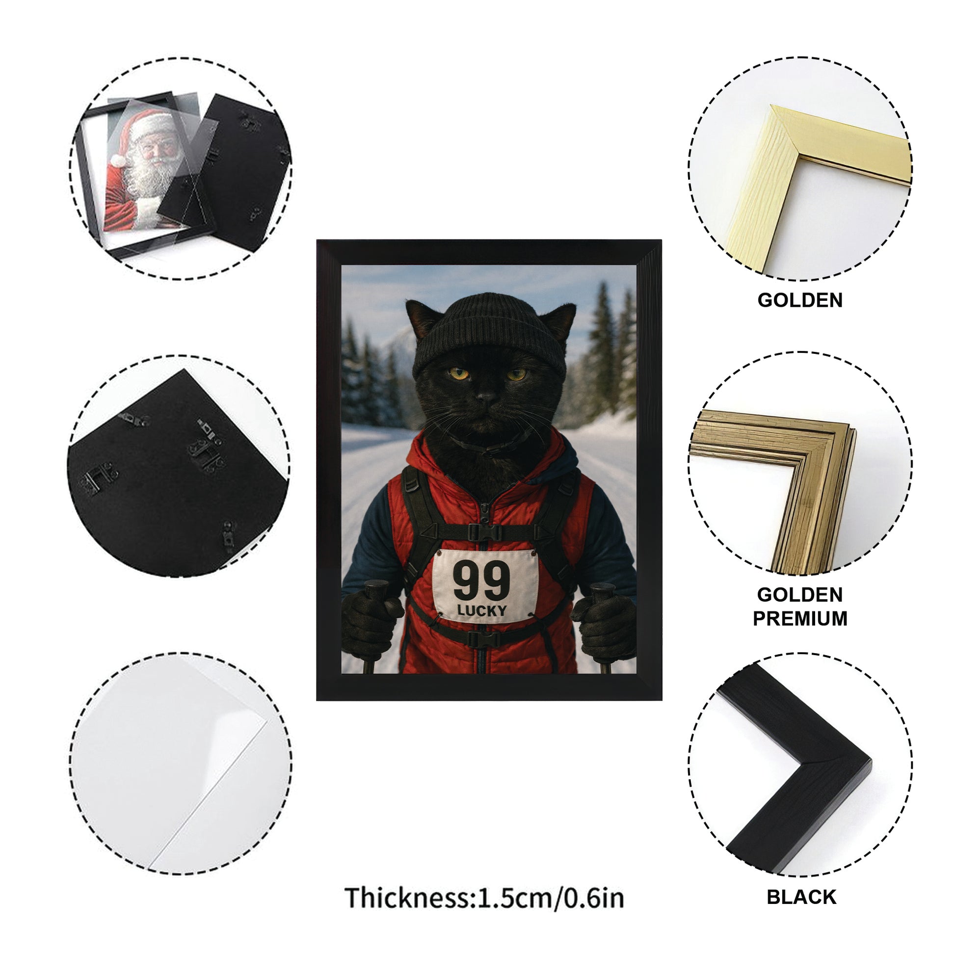 Custom Photo Cross Country Ski Cat Canvas Framed Wall Art Gift For Cat Lovers