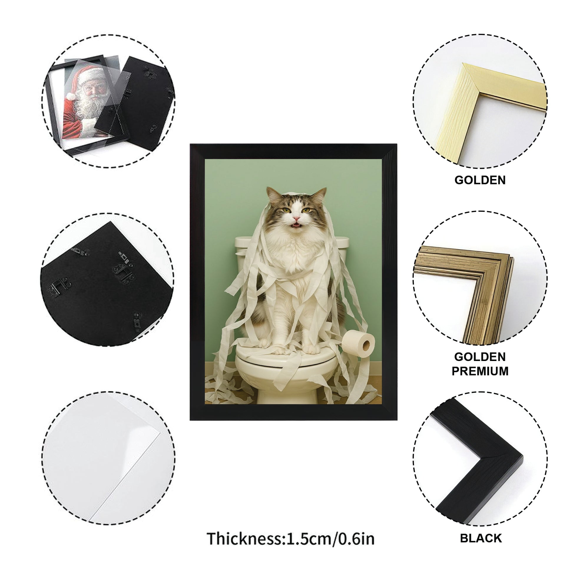 Custom Photo Cat Bathroom Style 26 Canvas Framed Wall Art Gift For Cat Lovers