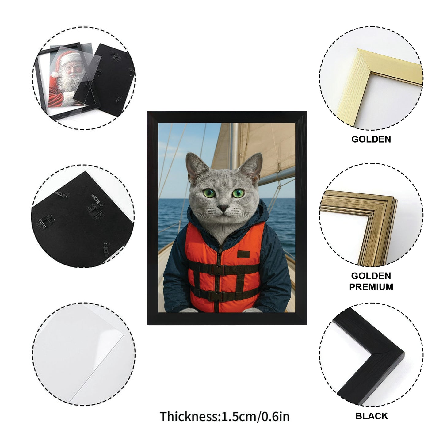 Custom Photo Sailor Cat Canvas Framed Wall Art Gift For Cat Lovers