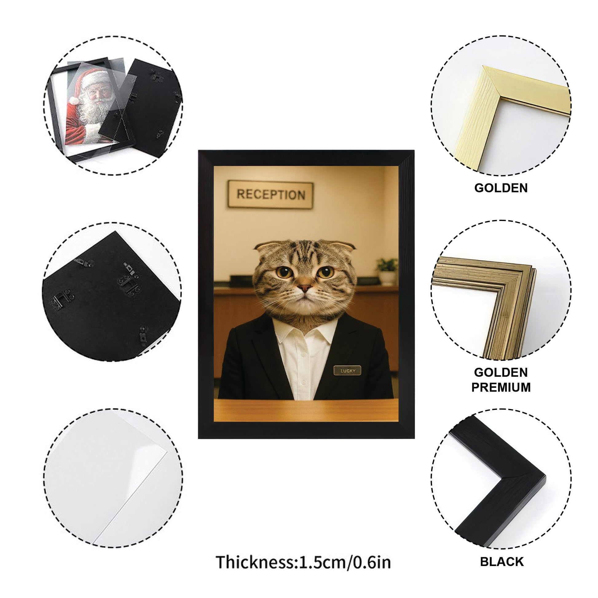 Custom Photo Receptionist Cat Canvas Framed Wall Art Gift For Cat Lovers