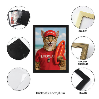 Custom Photo Lifeguard Cat Canvas Framed Wall Art Gift For Cat Lovers