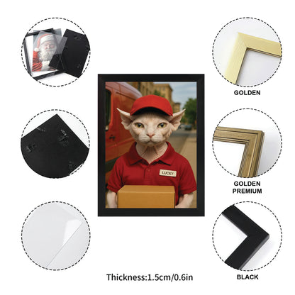 Custom Photo Courier Delivery Canvas Framed Wall Art Gift For Cat Lovers