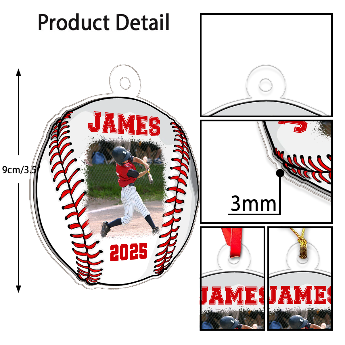 Custom Photo Baseball For Boy Kids Acrylic Ornament Christmas Gift