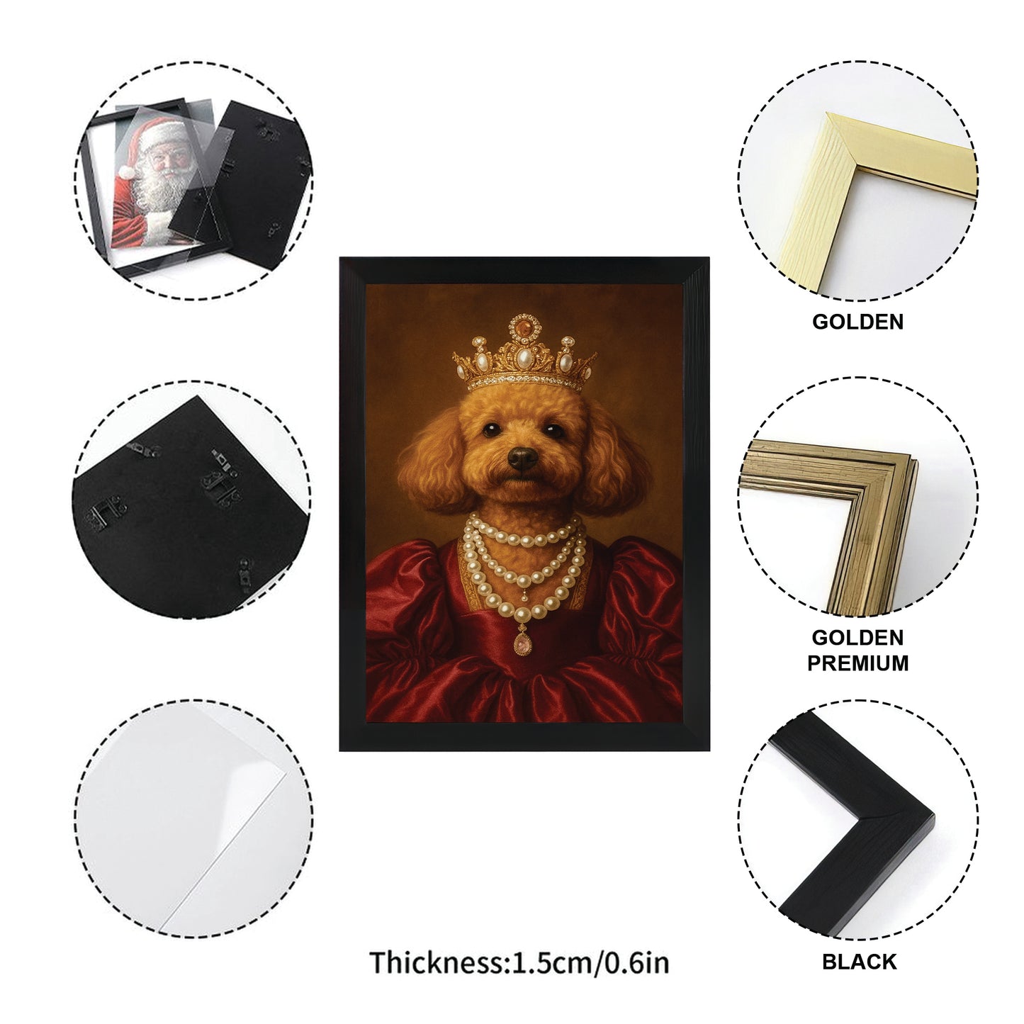 Custom Photo Queen Dog With Crown Canvas Framed Wall Art Gift For Dog Lovers