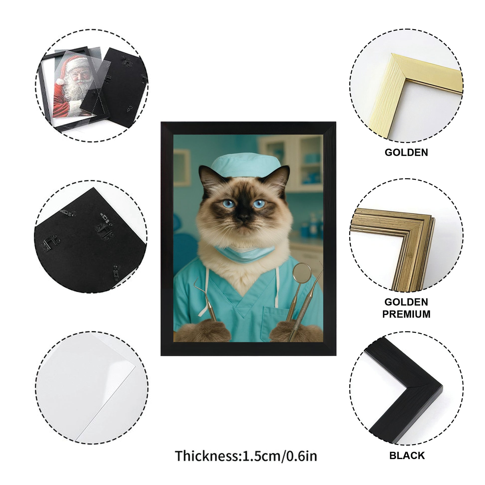 Custom Photo Dentist Cat Canvas Framed Wall Art Gift For Cat Lover
