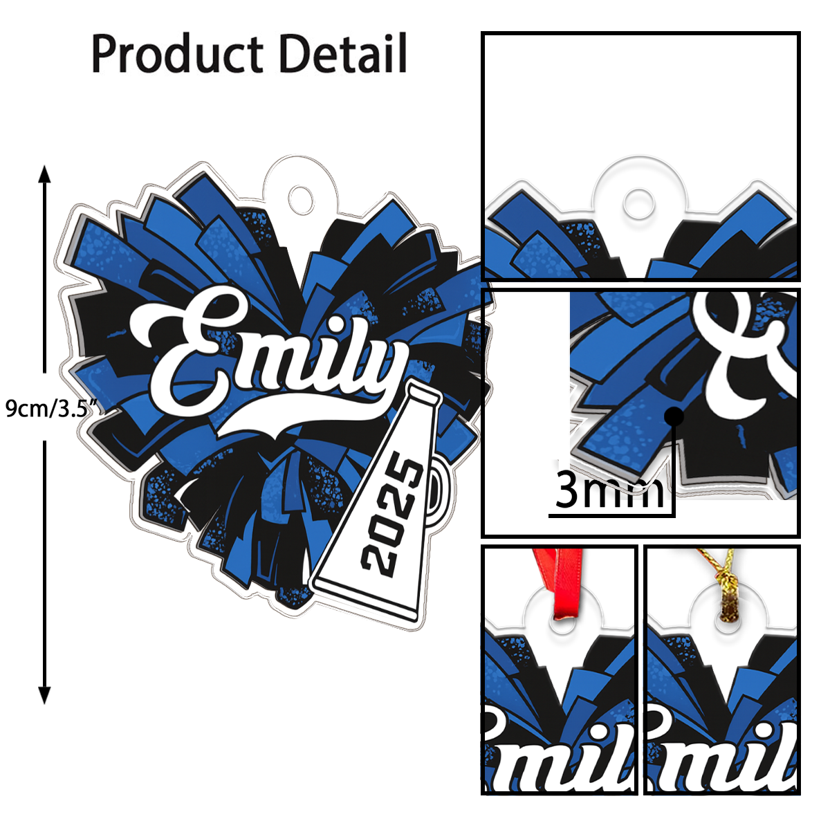 Custom Name Cheerleader Pom Poms Girl Acrylic Ornament Christmas Gift
