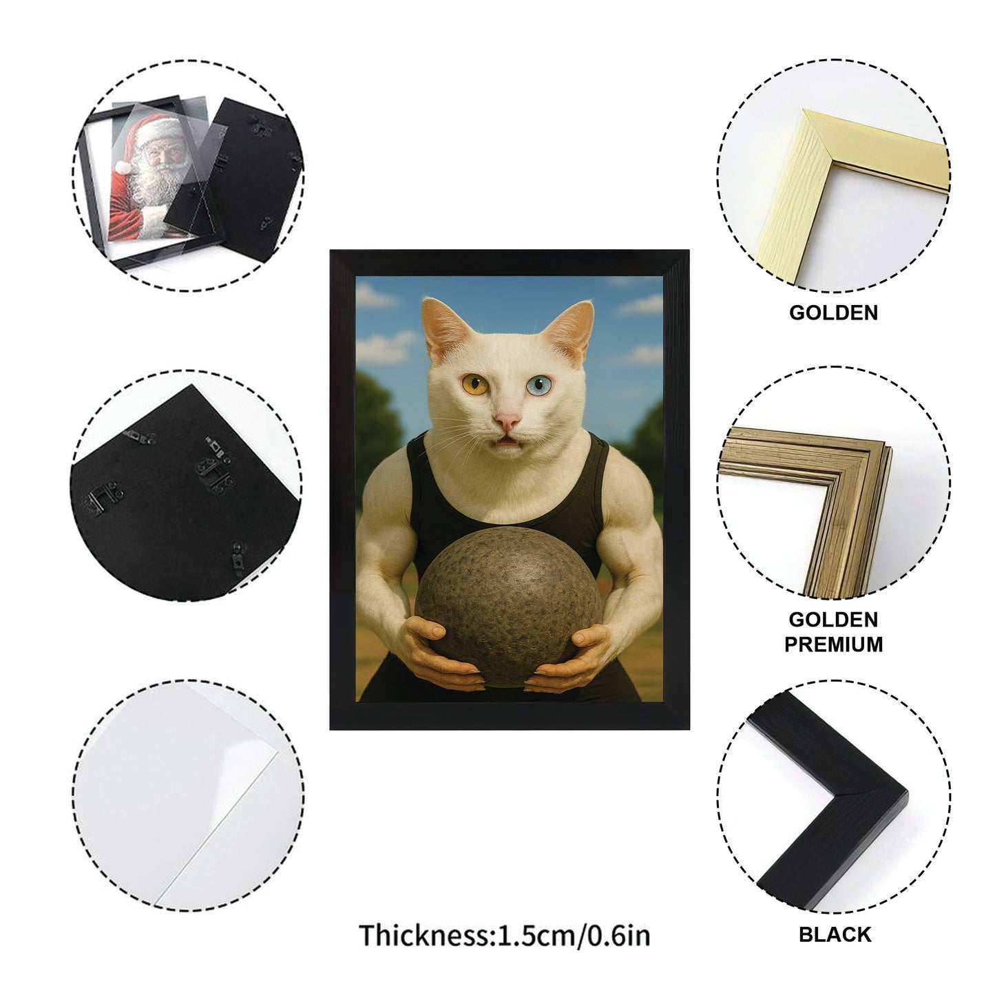 Custom Photo Strongman Cat Canvas Framed Wall Art Gift For Cat Lovers