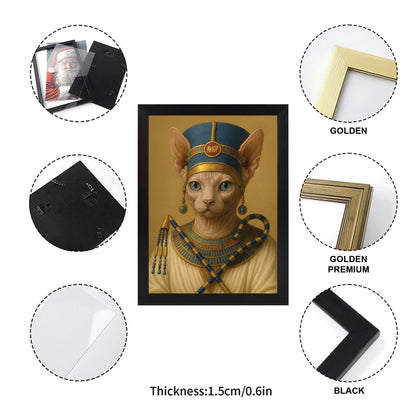 Custom Photo Egyptian Queen Cat Canvas Framed Wall Art Gift For Cat Lover