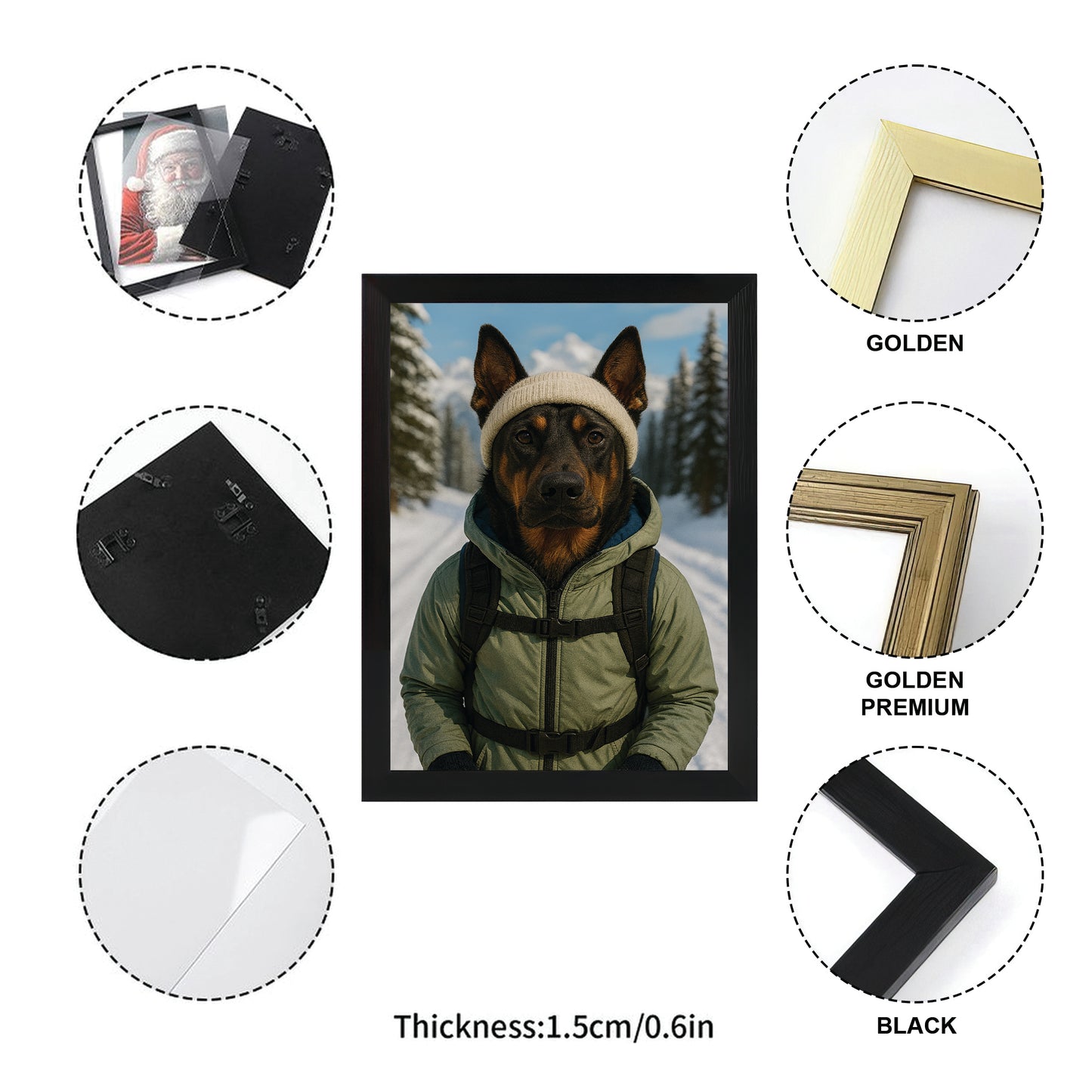 Custom Photo Winter Hiker Dog Canvas Framed Wall Art Gift For Dog Lovers