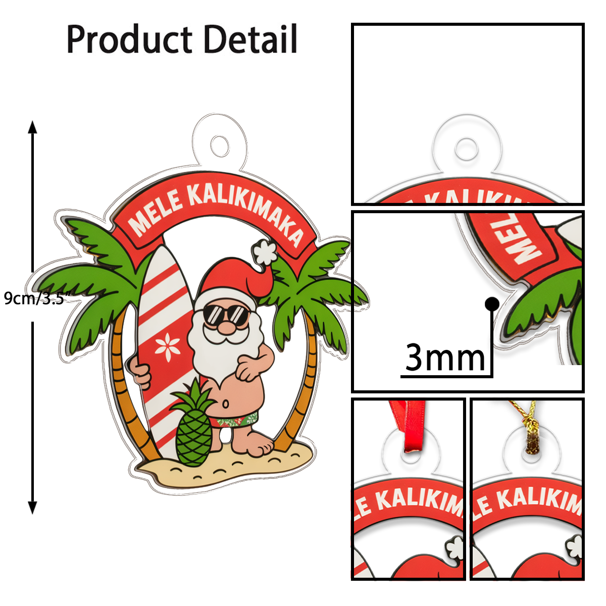 Hawaii Acrylic Ornament Santa Tropical