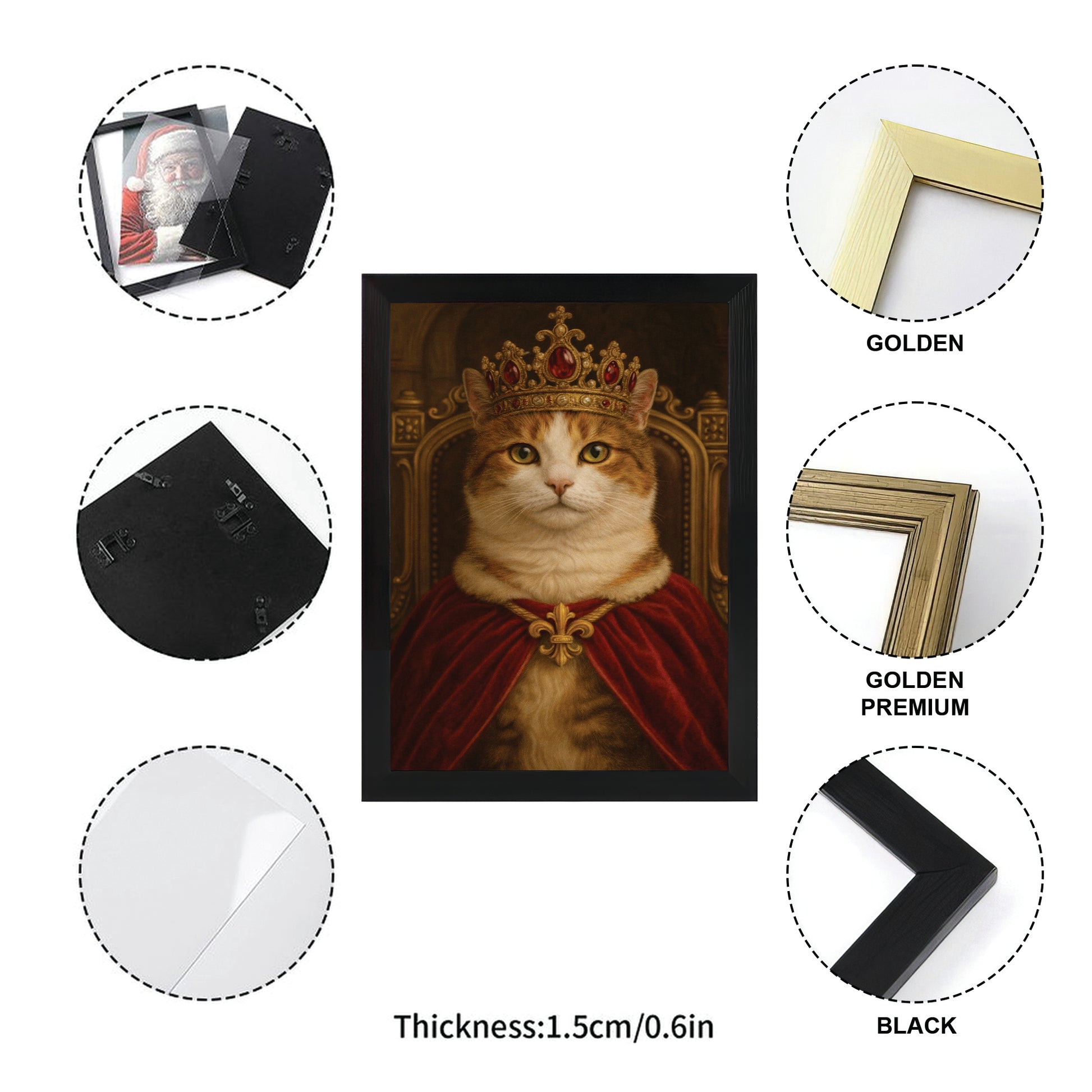 Custom Photo Royal Cat Potrait Canvas Framed Wall Art Gift For Cat Lovers