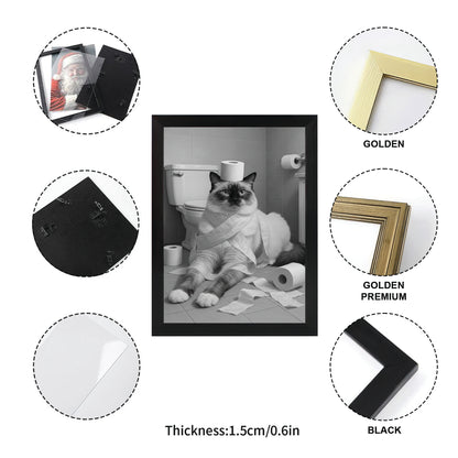 Custom Photo Cat Bathroom Style 16 Canvas Framed Wall Art Gift For Cat Lovers