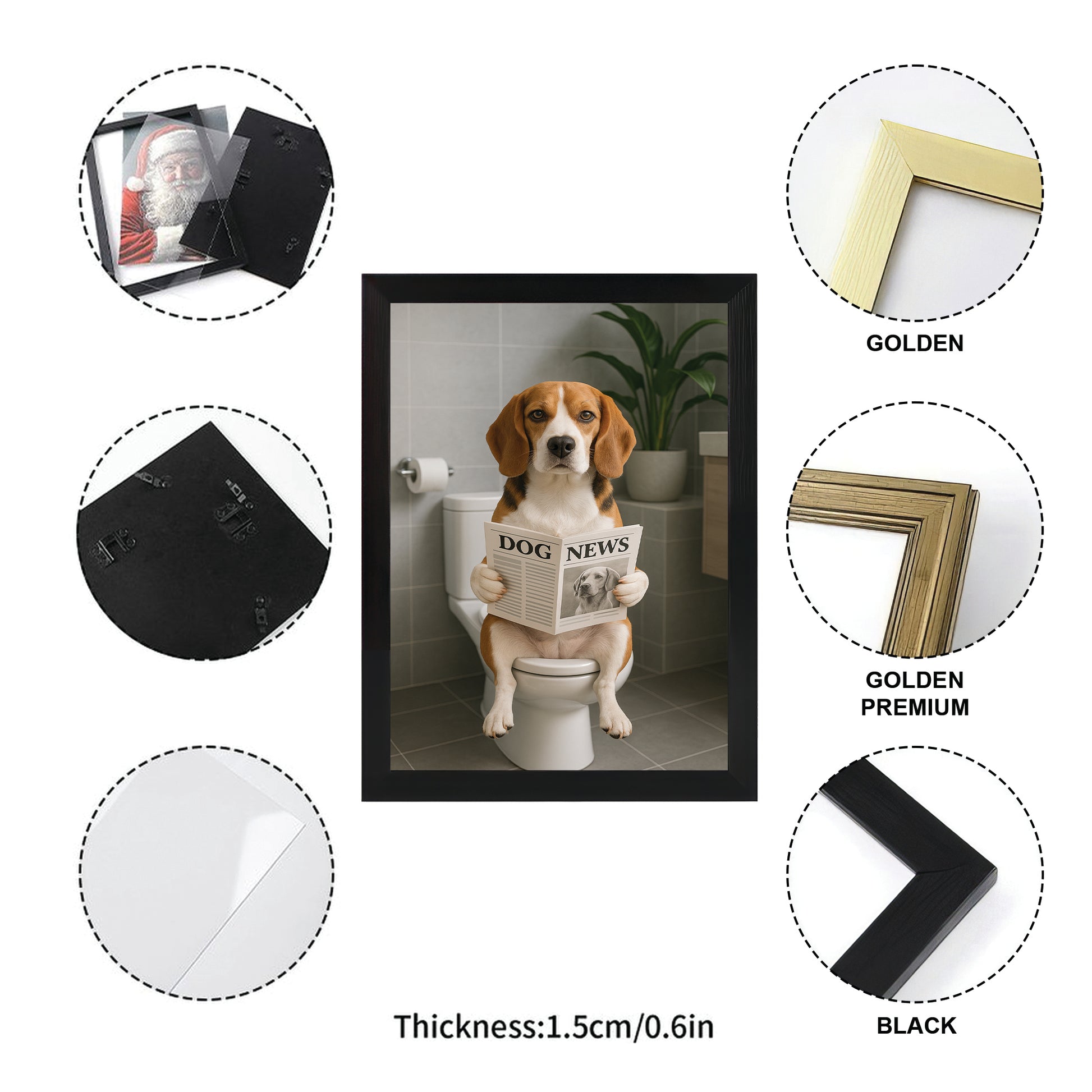 Custom Photo Dog Bathroom Style 4 Canvas Framed Wall Art Gift For Dog Lovers
