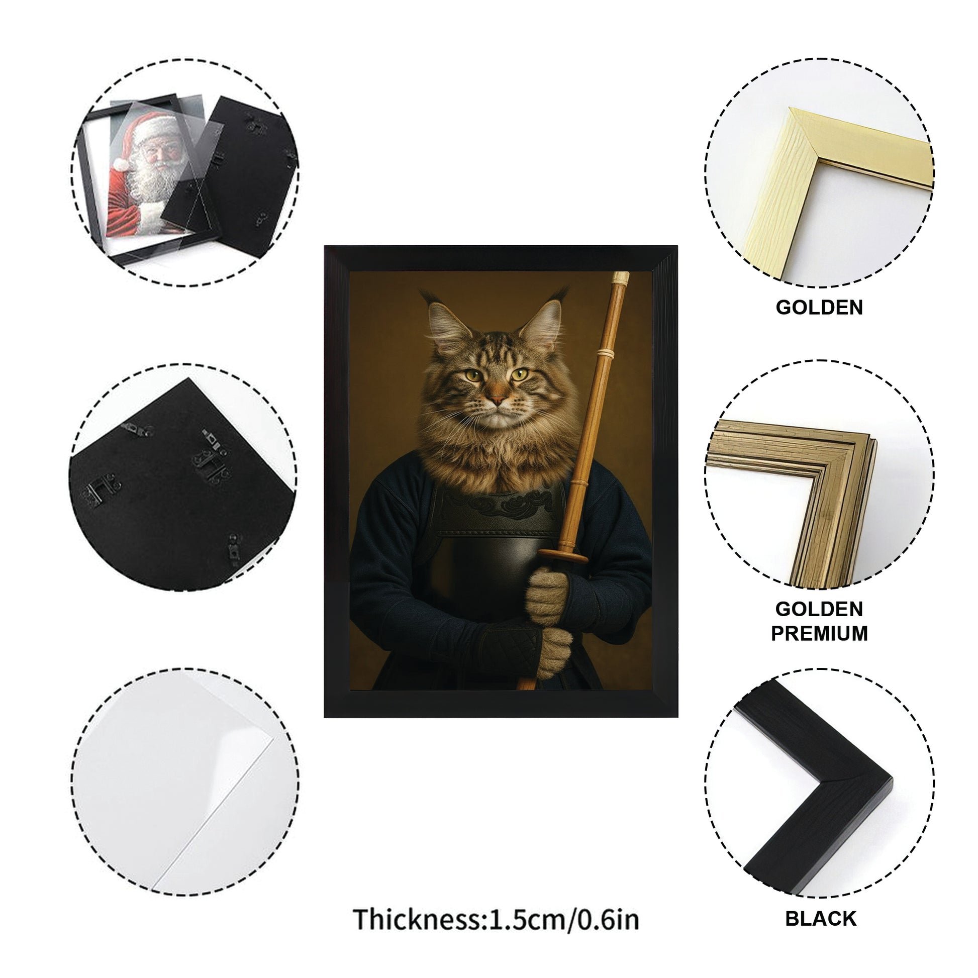 Custom Photo Kendo Cat Canvas Framed Wall Art  Gift For Cat Lovers