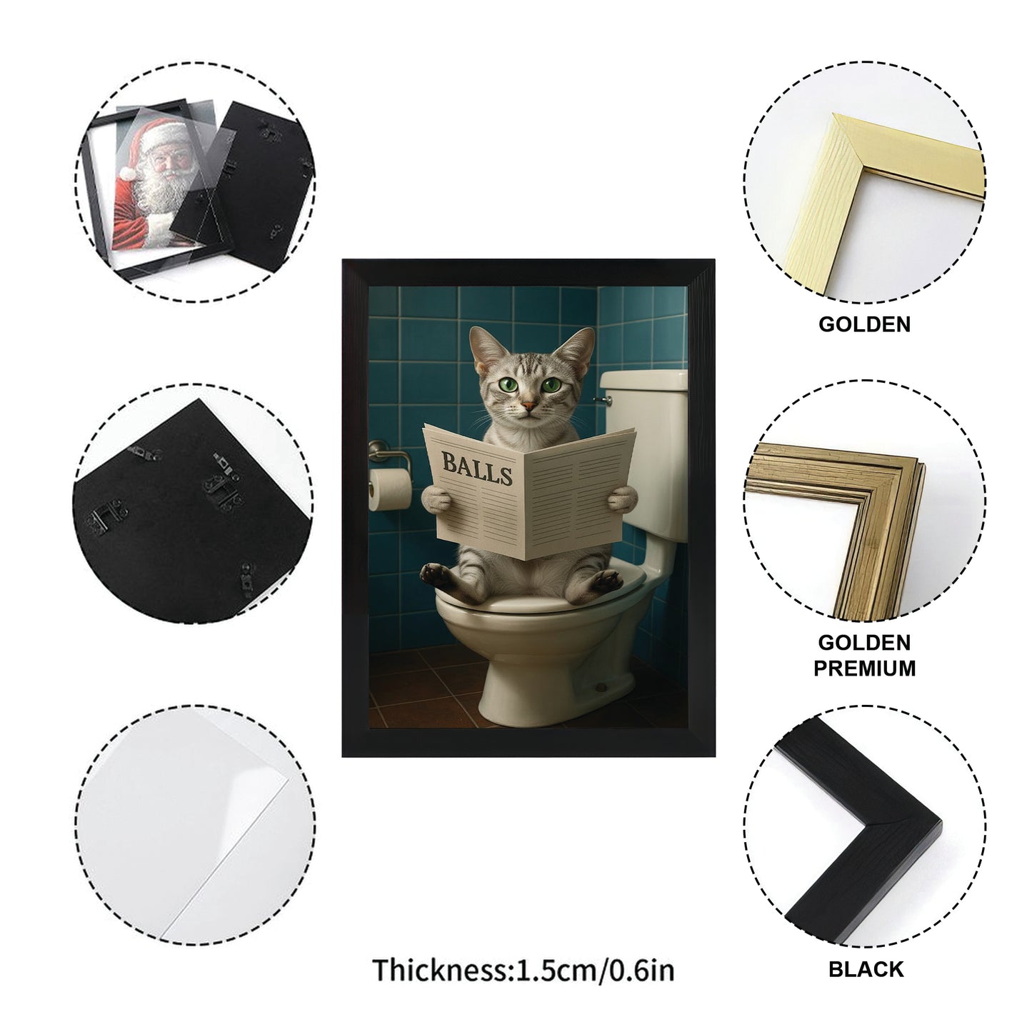 Custom Photo Cat Bathroom Style 7 Canvas Framed Wall Art Gift For Cat Lovers