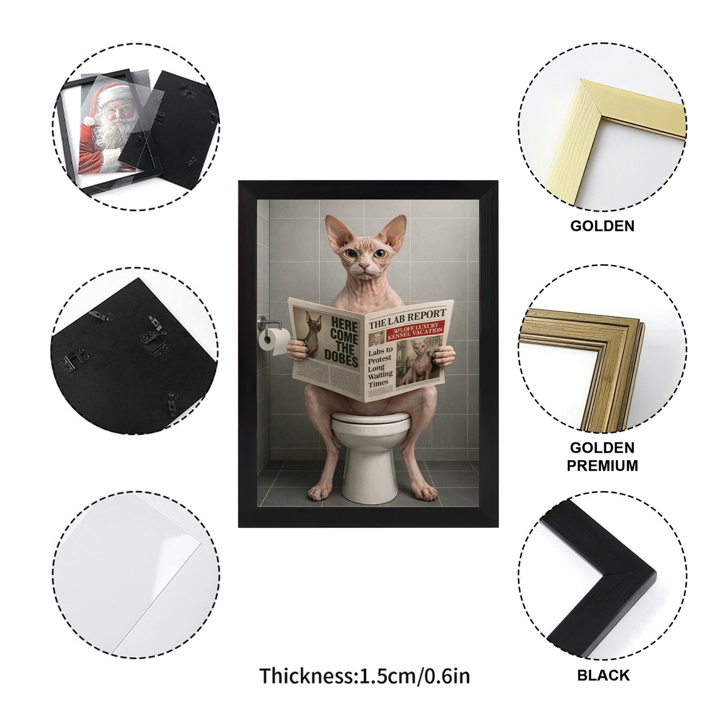 Custom Photo Cat Bathroom Canvas Framed Wall Art Style 03 Gift For Cat Lovers