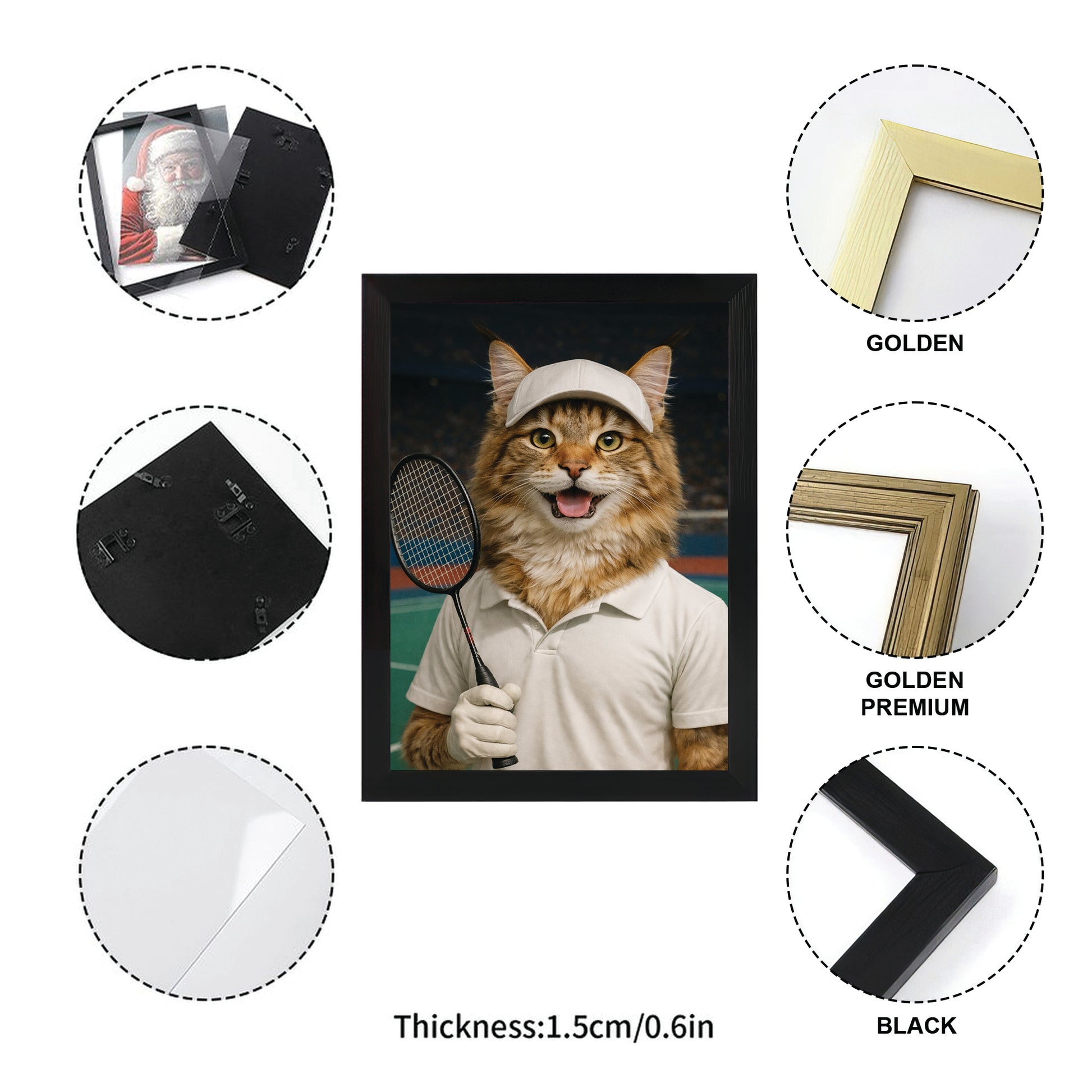 Custom Photo Badminton Cat Canvas Framed Wall Art Gift For Cat Lovers