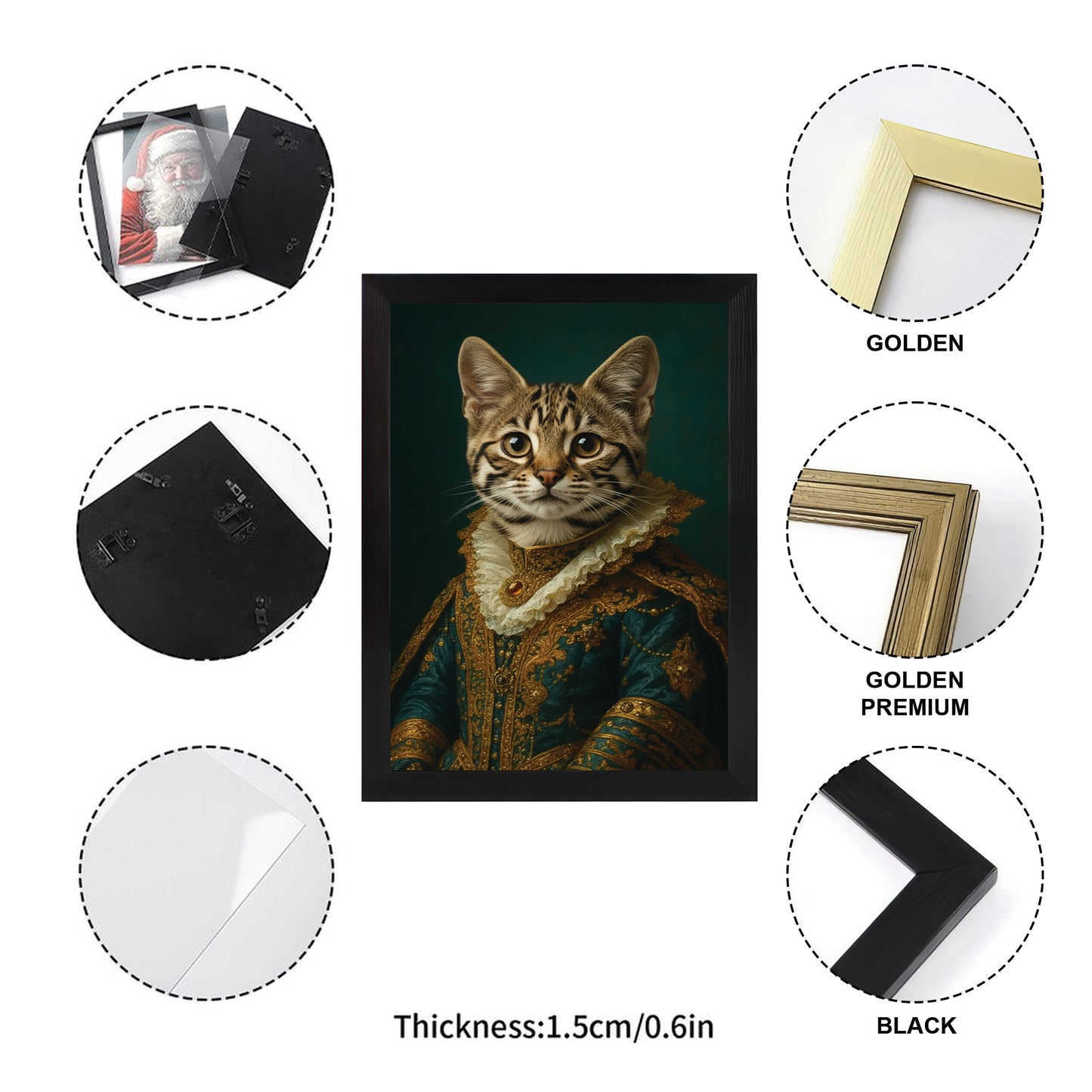 Custom Photo Cat Royal Style 4 Canvas Framed Wall Art Gift For Cat Lovers