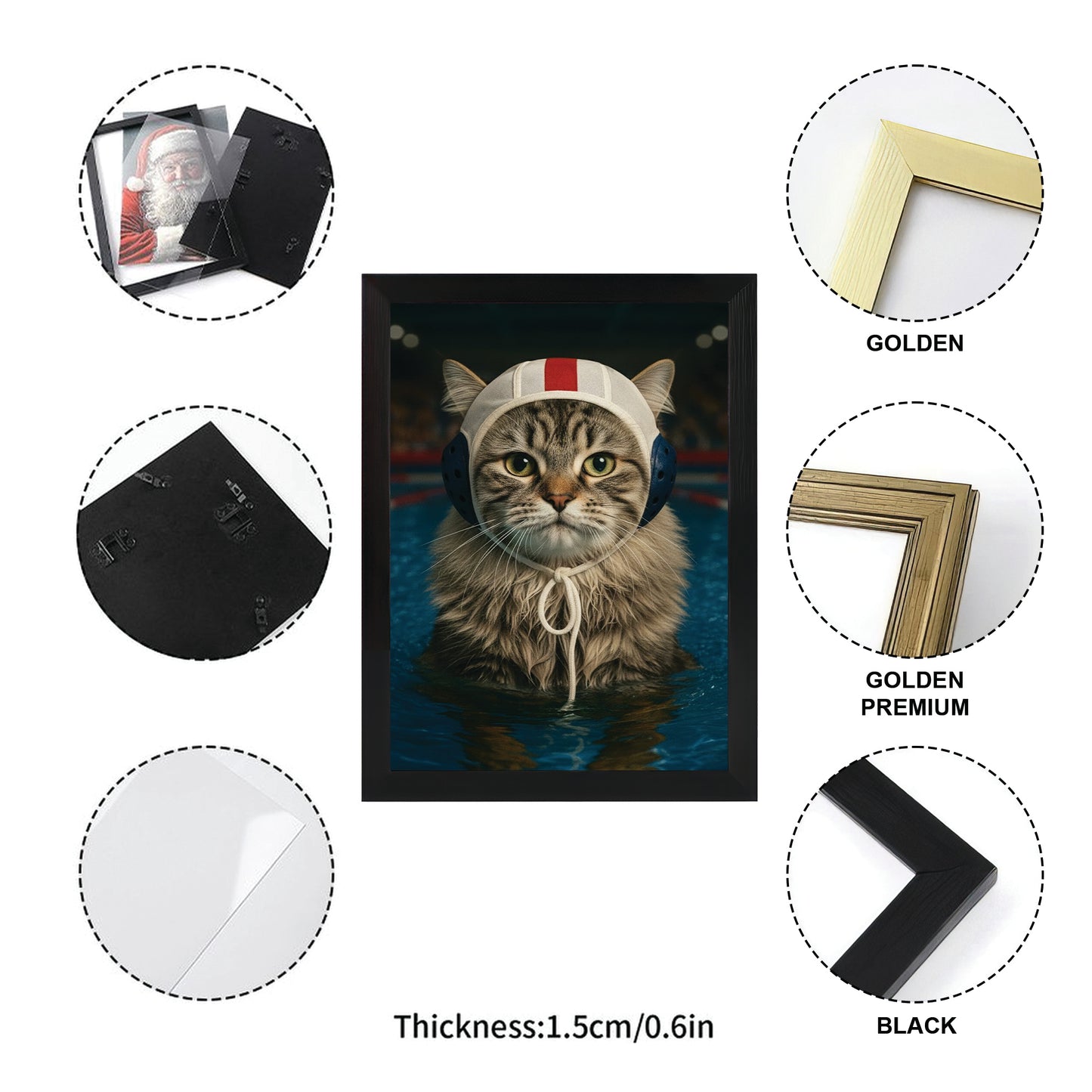 Custom Photo Swimmer Cat Canvas Framed Wall Art Gift For Cat Lovers