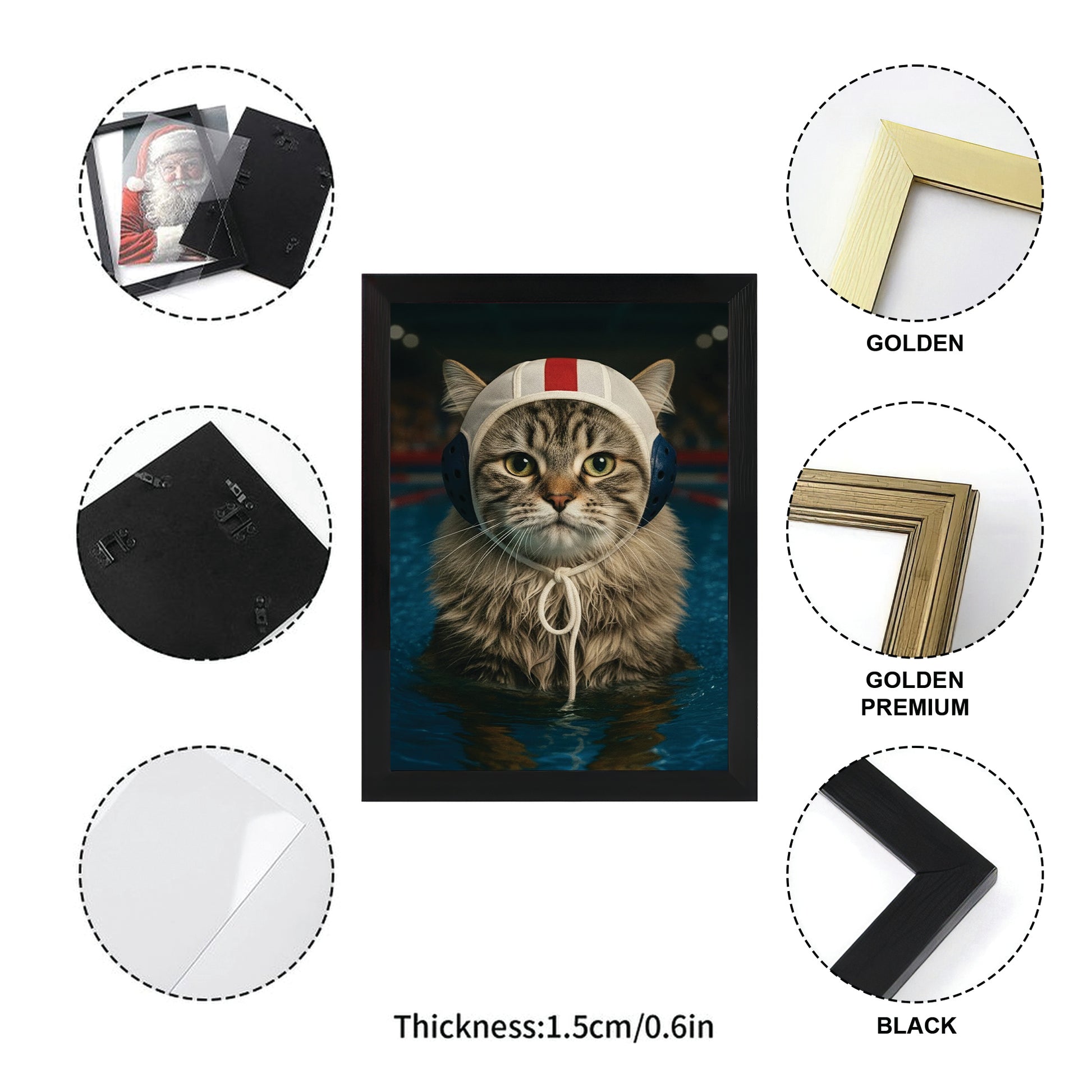 Custom Photo Swimmer Cat Canvas Framed Wall Art Gift For Cat Lovers