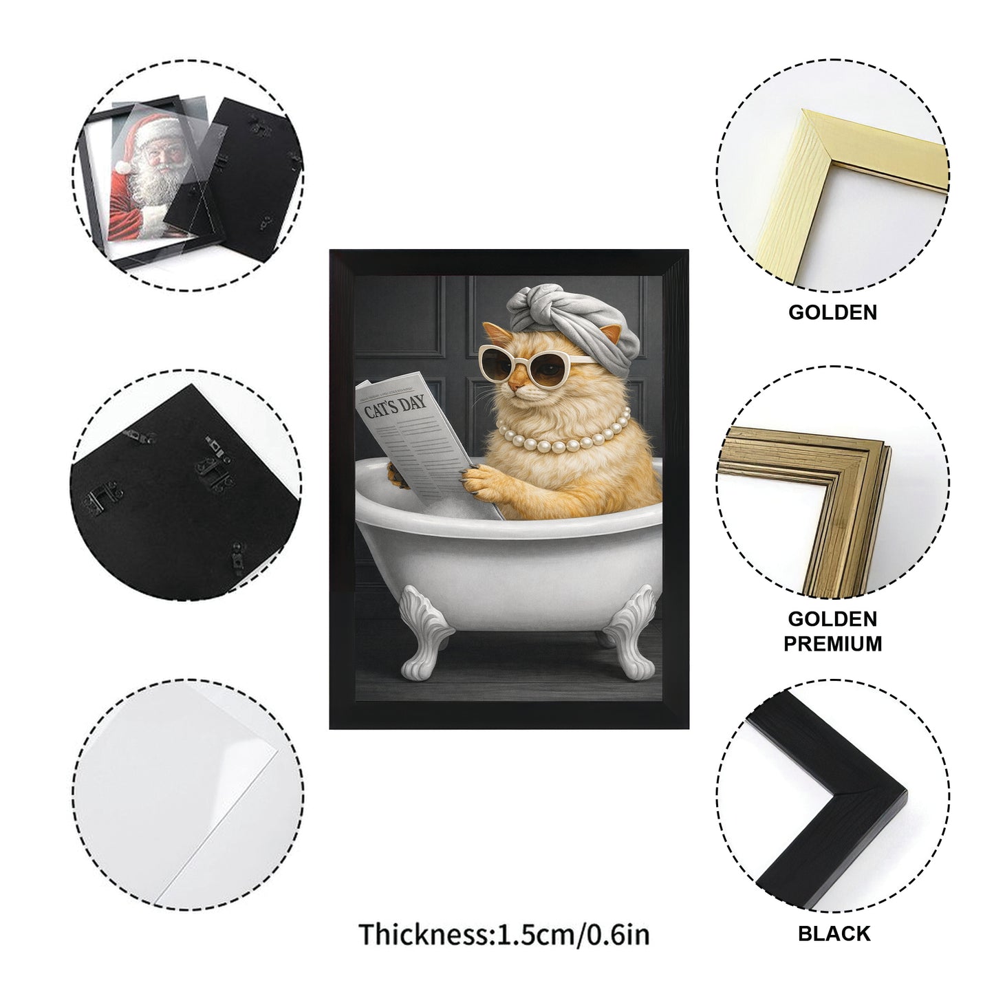 Custom Photo Cat Bathroom Style 9 Canvas Framed Wall Art Gift For Cat Lovers