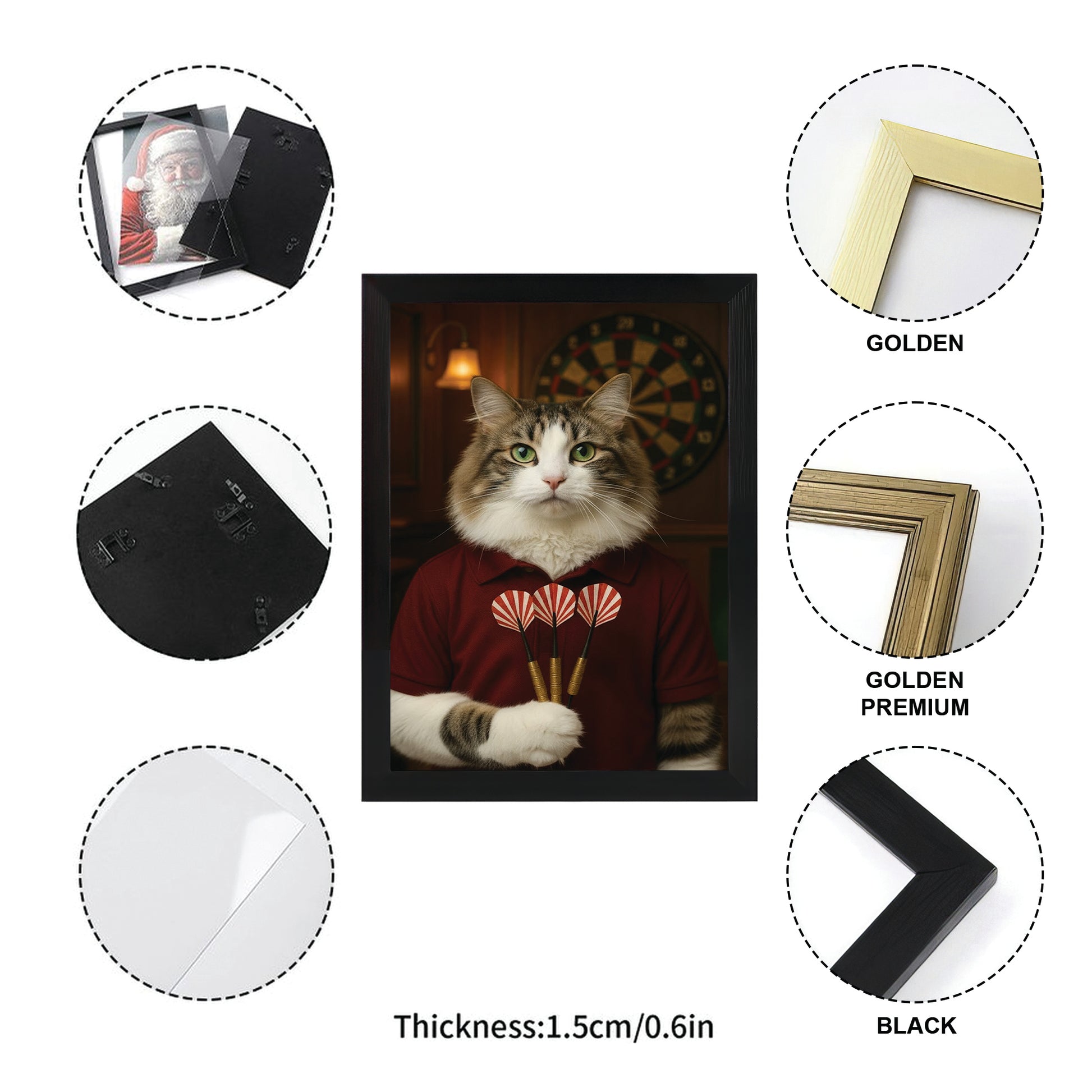 Custom Photo Dart Player Cat Canvas Framed Wall Art  Gift For Cat Lovers