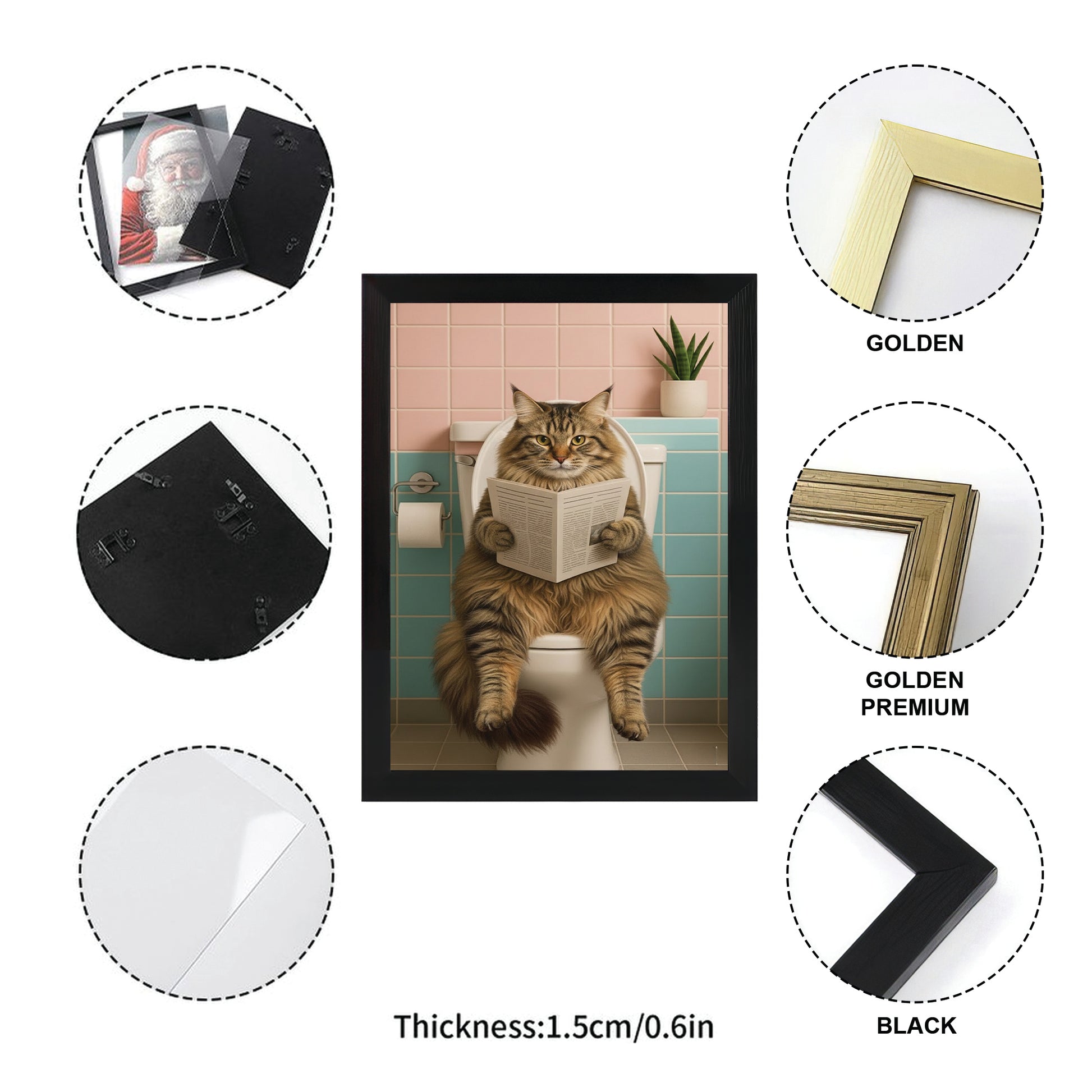 Custom Photo Cat Bathroom Style 8 Canvas Framed Wall Art Gift For Cat Lovers