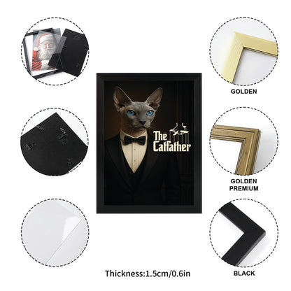Custom Photo Cat Father Canvas Framed Wall Art _ Gift For Cat Lovers