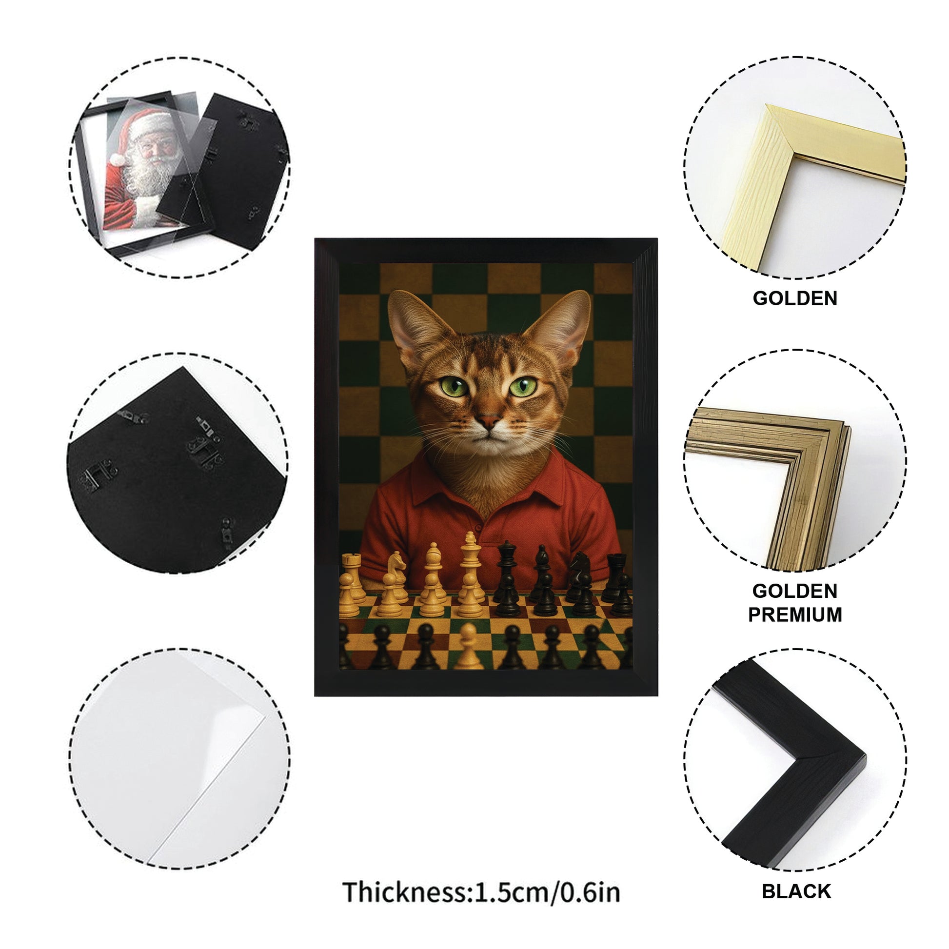 Custom Photo Chess Cat Canvas Framed Wall Art Gift For Cat Lovers